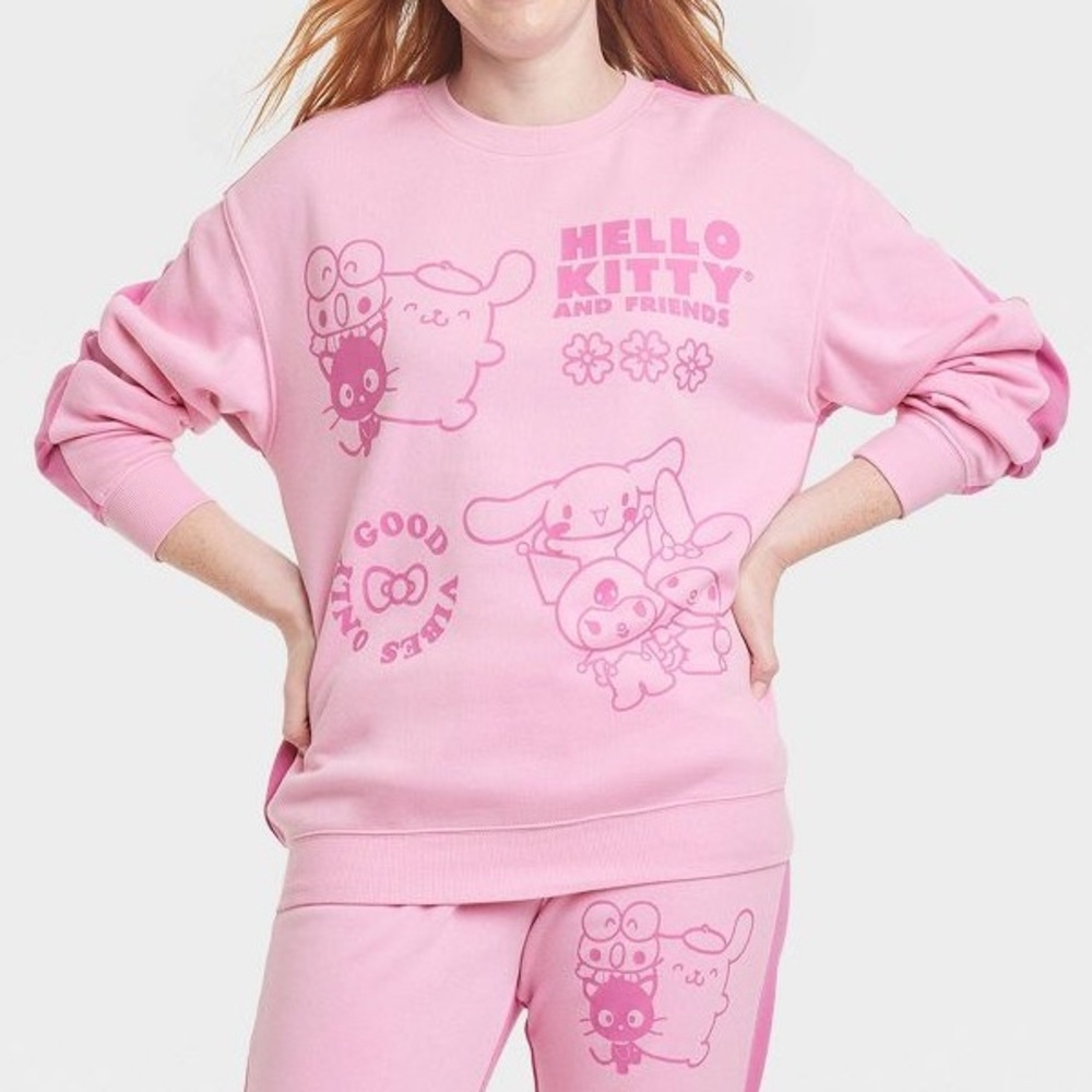 NWT Hello Kitty And Friends Two-Tone Graphic Sweatshirt Pink Size X Large
